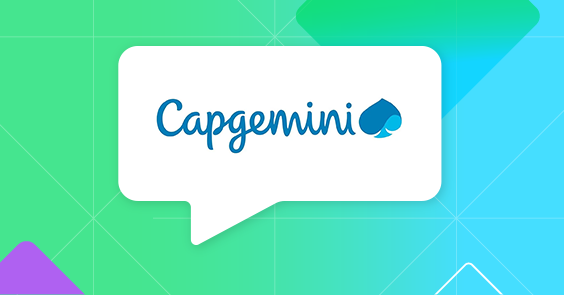 Capgemini logo in speech bubble on colored background